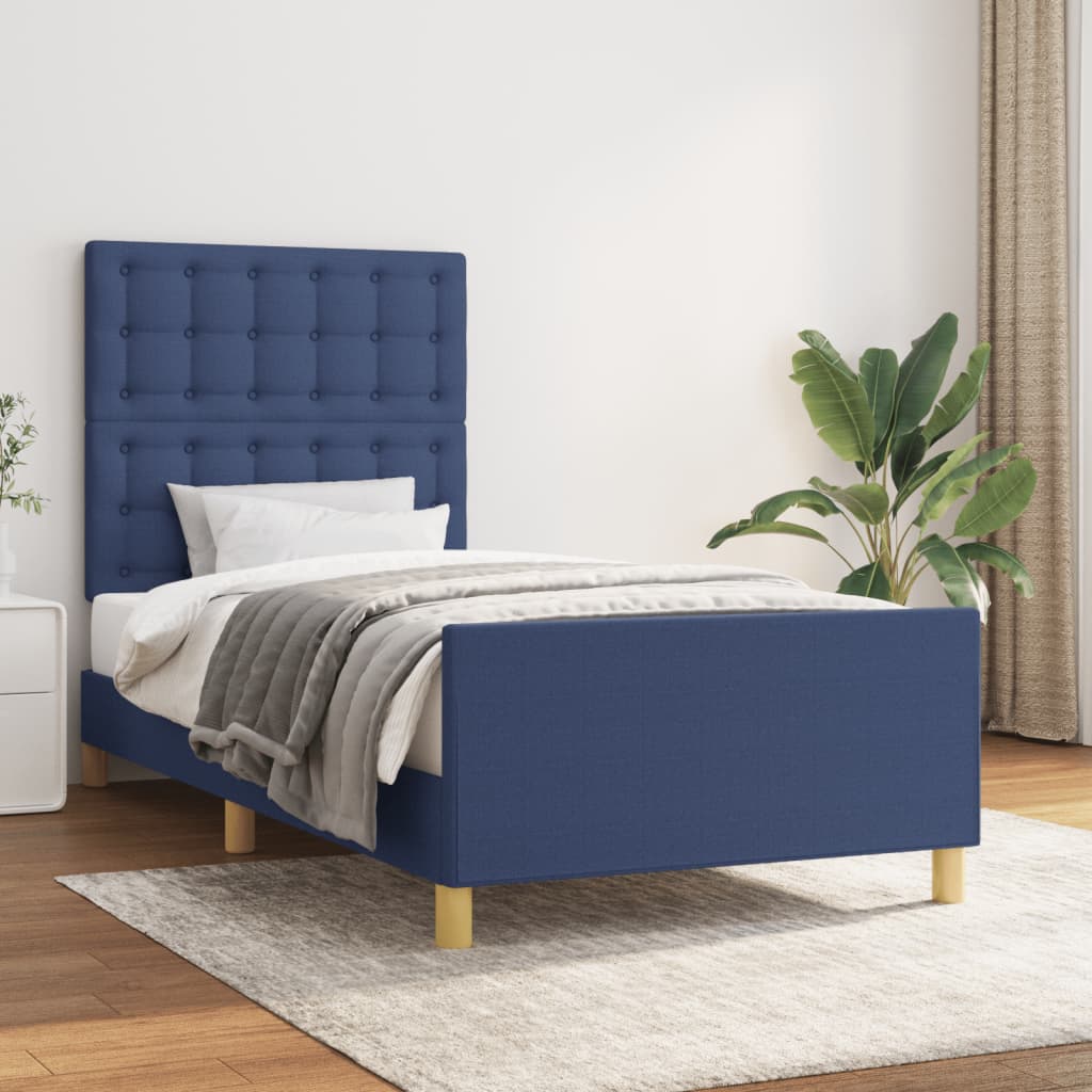 Bettgestell ohne Matratze Blau 90x200 cm Stoff