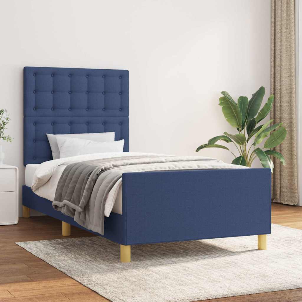 Bettgestell ohne Matratze Blau 90x200 cm Stoff