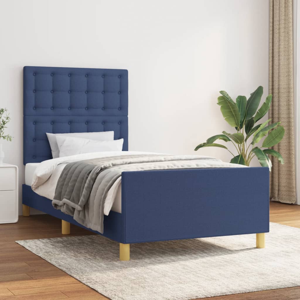 Bettgestell ohne Matratze Blau 100x200 cm Stoff