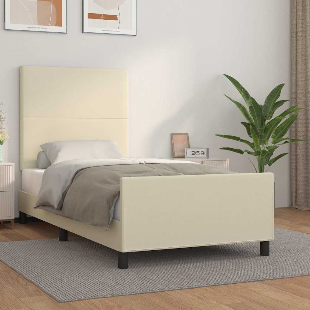 Bettgestell mit Kopfteil Creme 90x200 cm Kunstleder
