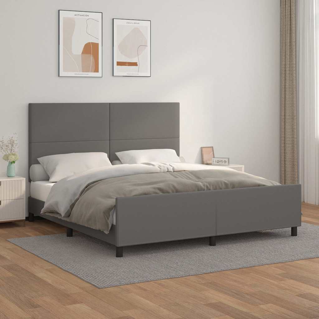 Bettgestell mit Kopfteil Grau 180x200 cm Kunstleder