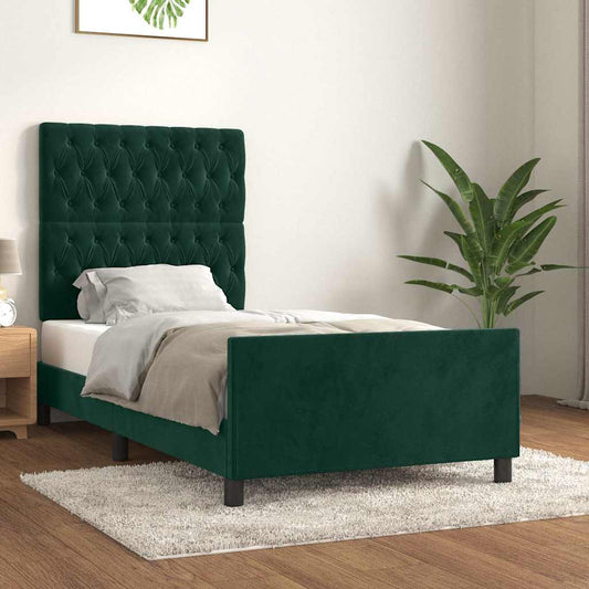 Bettgestell ohne Matratze Dunkelgrün 90x200 cm Samt