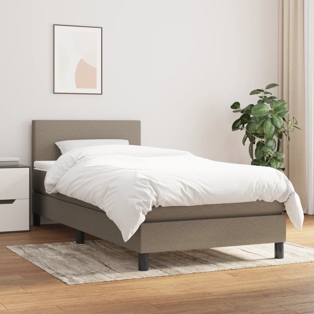 Lit sommier tapissier avec matelas tissu taupe 80x200 cm