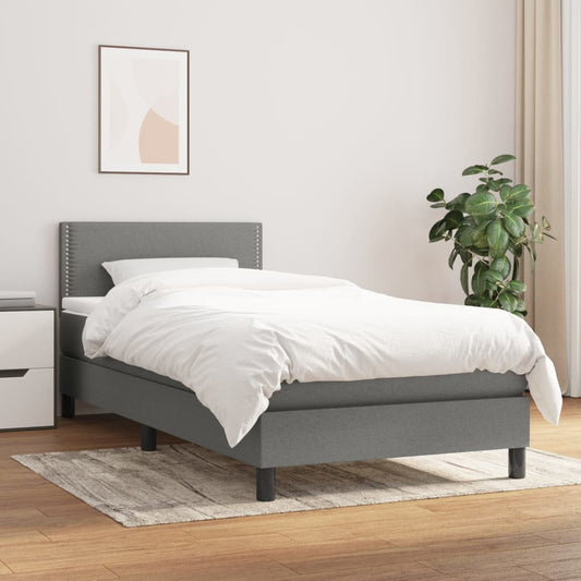 Lit sommier tapissier avec matelas tissu gris foncé 100x200 cm