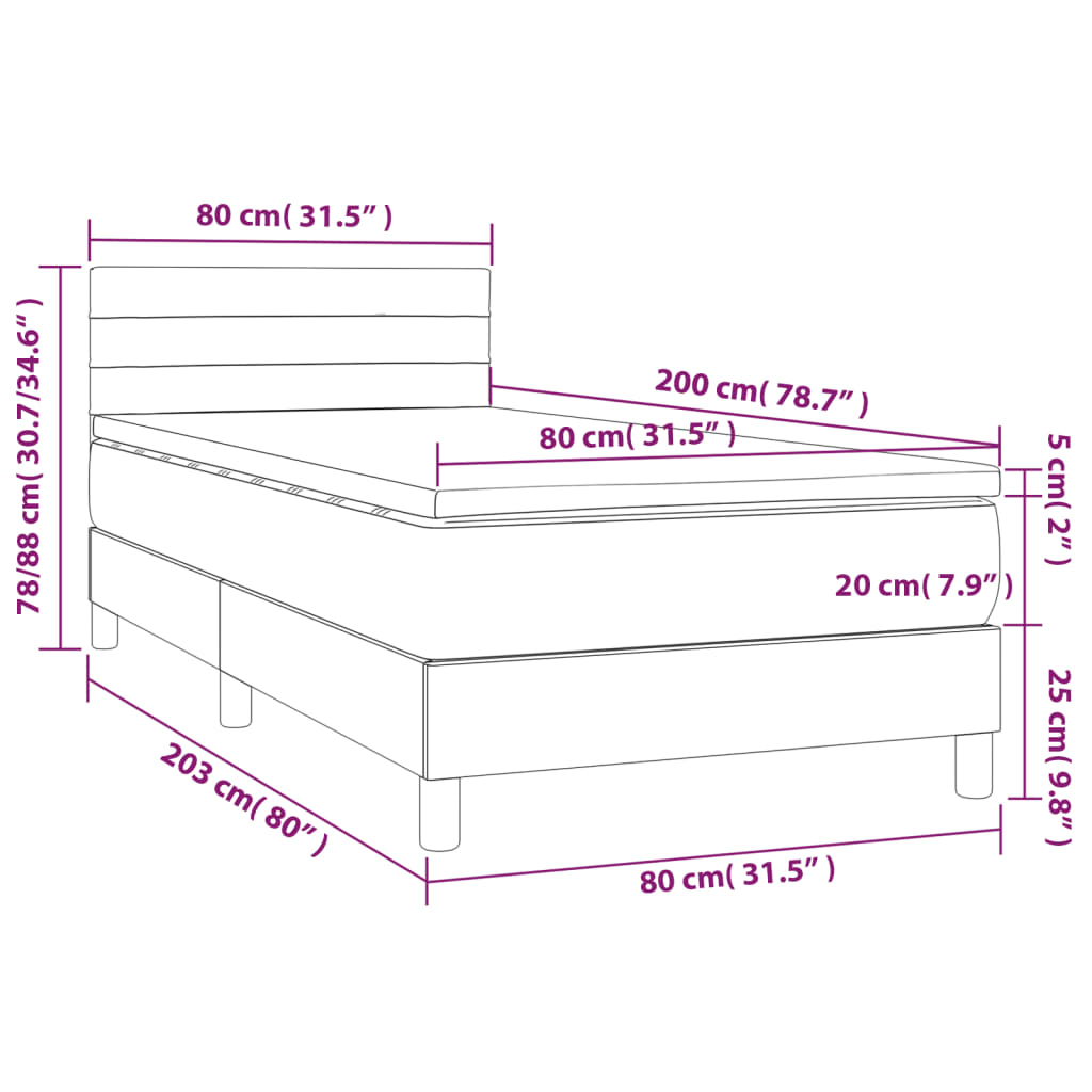 Lit sommier tapissier avec matelas tissu taupe 80x200 cm
