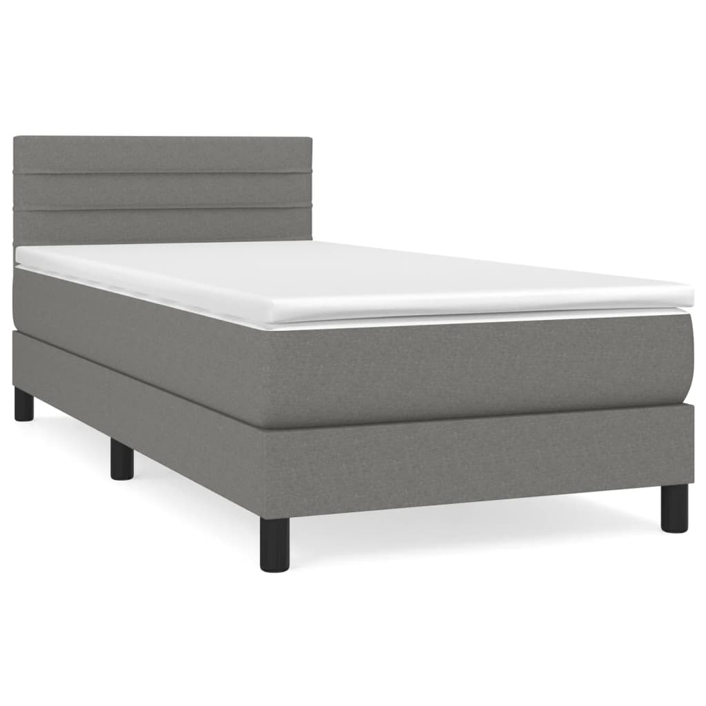 Box spring bed with mattress dark grey 100x200 cm fabric