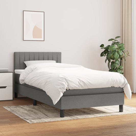 Lit sommier tapissier avec matelas tissu gris foncé 100x200 cm