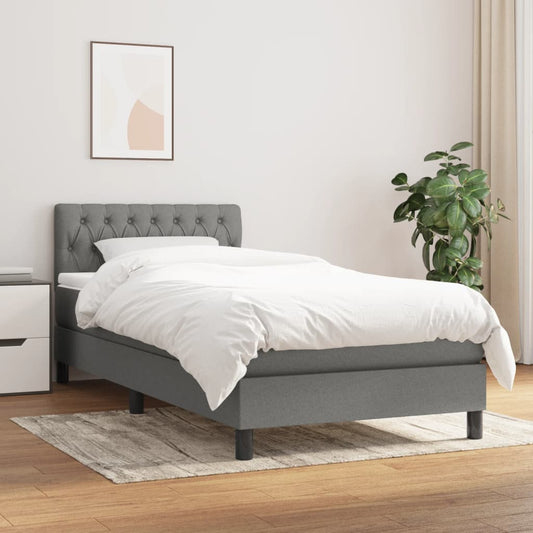 Lit sommier tapissier avec matelas tissu gris foncé 100x200 cm