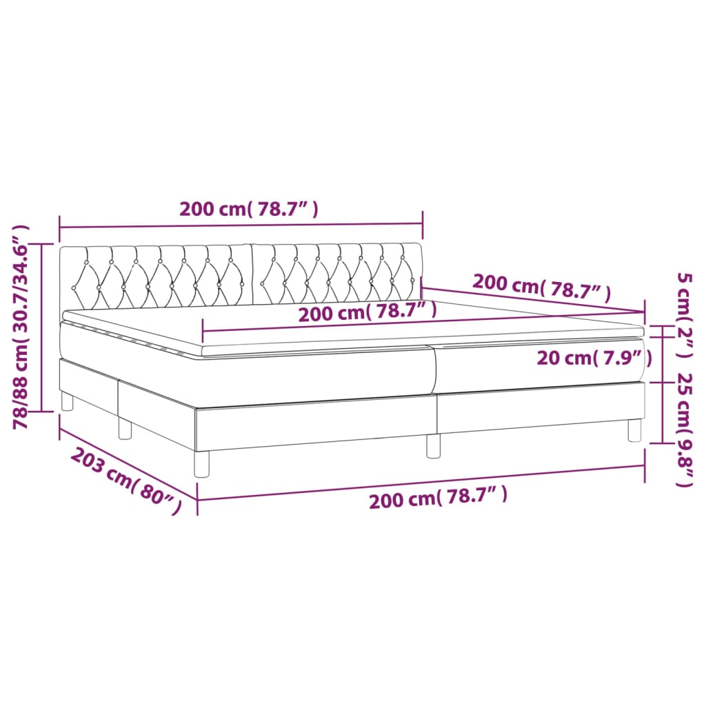Boxspringbett mit Matratze Hellgrau 200x200 cm Stoff