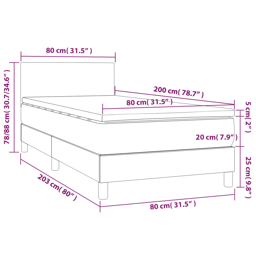 Lit à sommier tapissier avec matelas tissu noir 80x200 cm