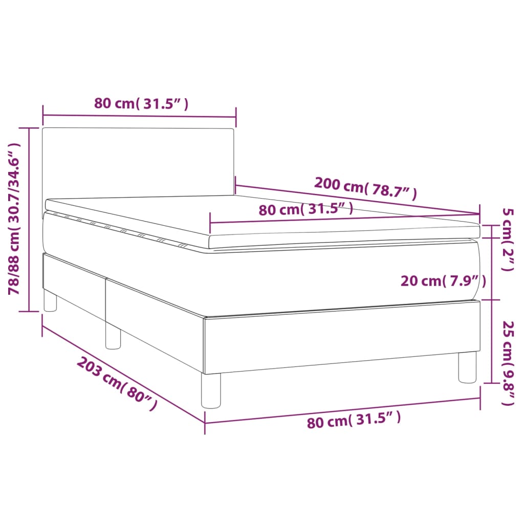 Boxspringbett mit Matratze Blau 80x200 cm Stoff