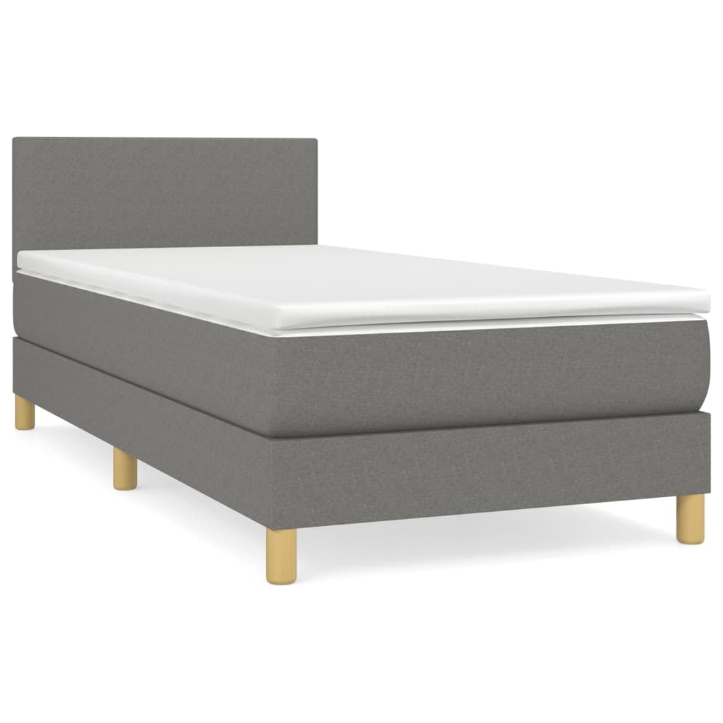 Box spring bed with mattress dark grey 100x200 cm fabric