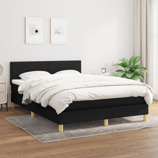 Lit à sommier tapissier avec matelas en tissu noir 140x190 cm