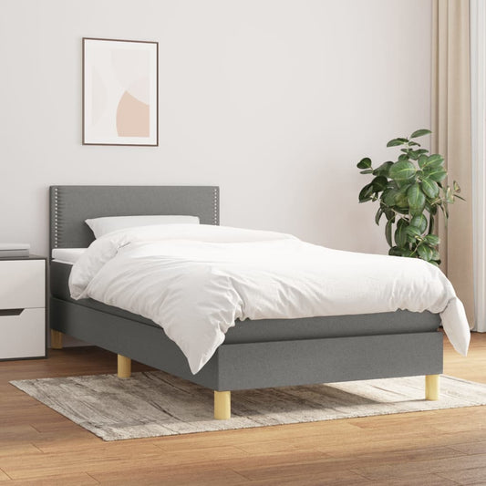 Lit sommier tapissier avec matelas tissu gris foncé 100x200 cm