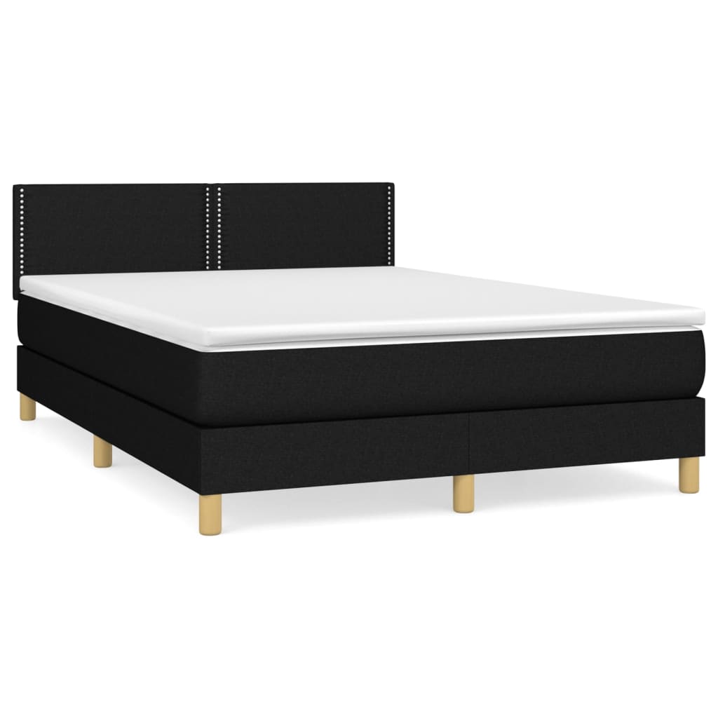 Lit à sommier tapissier avec matelas en tissu noir 140x190 cm