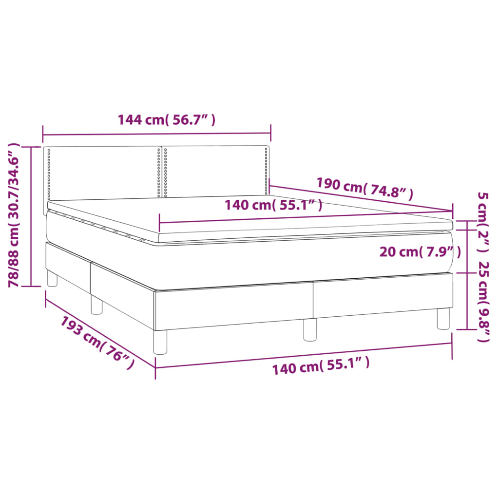 Box spring bed with mattress taupe 140x190 cm fabric