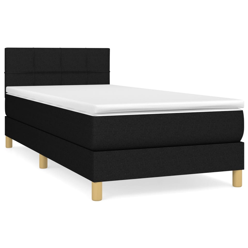 Lit à sommier tapissier avec matelas tissu noir 80x200 cm