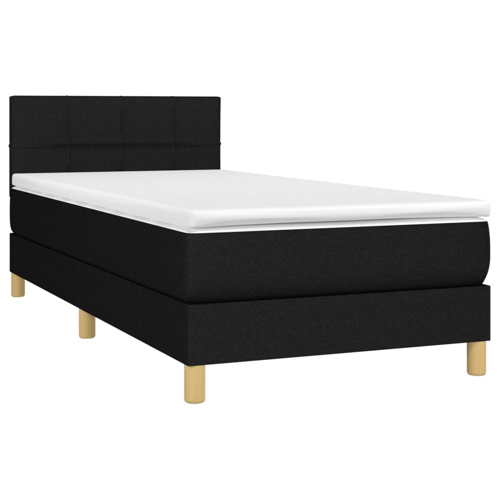 Lit à sommier tapissier avec matelas tissu noir 80x200 cm