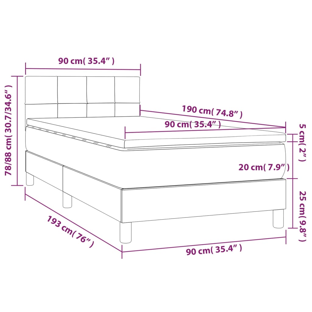 Boxspringbett mit Matratze Hellgrau 90x190 cm Stoff