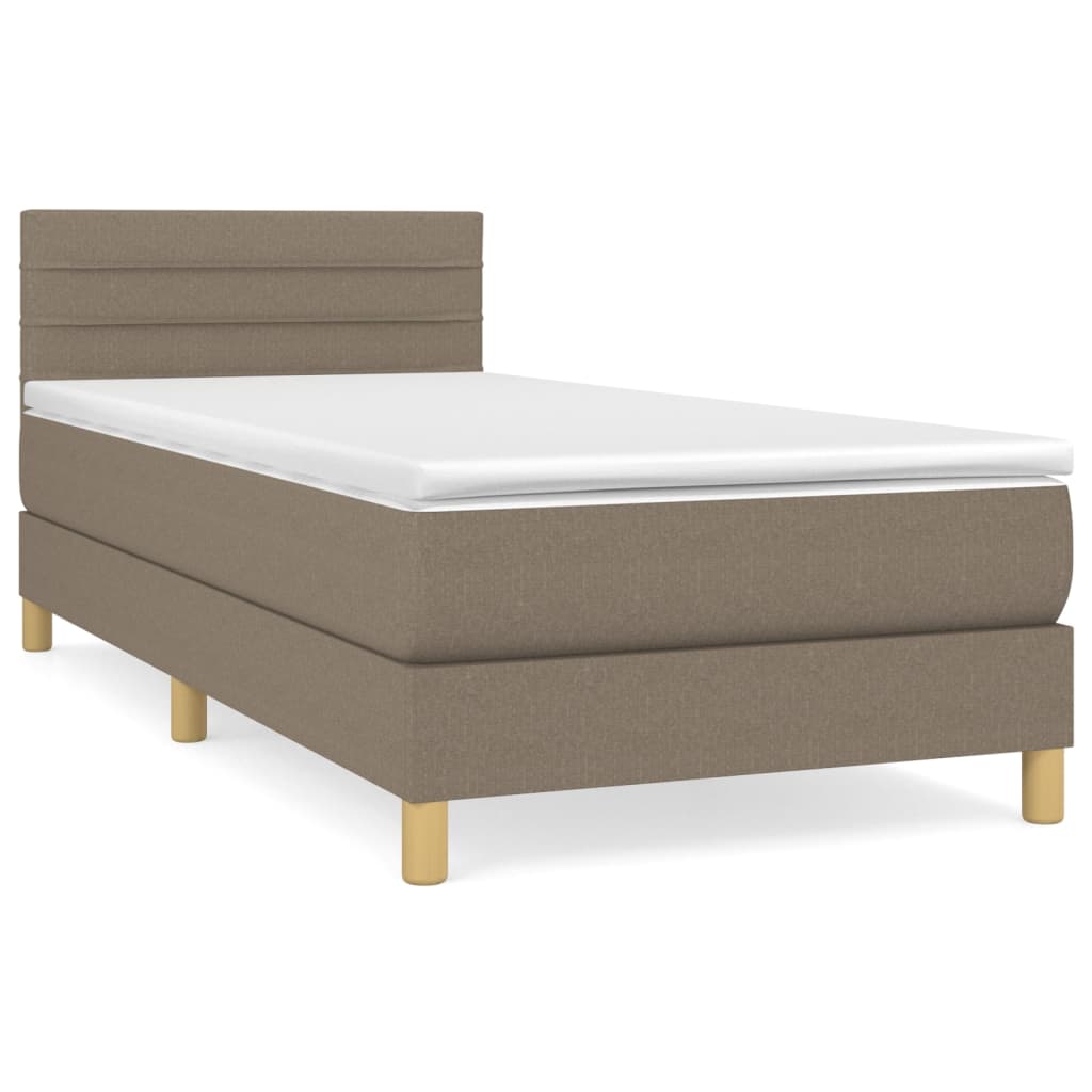Lit sommier tapissier avec matelas tissu taupe 80x200 cm