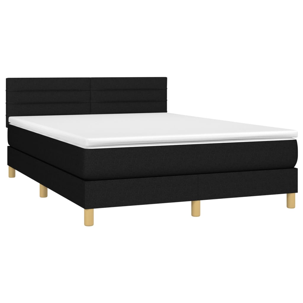 Lit à sommier tapissier avec matelas en tissu noir 140x190 cm