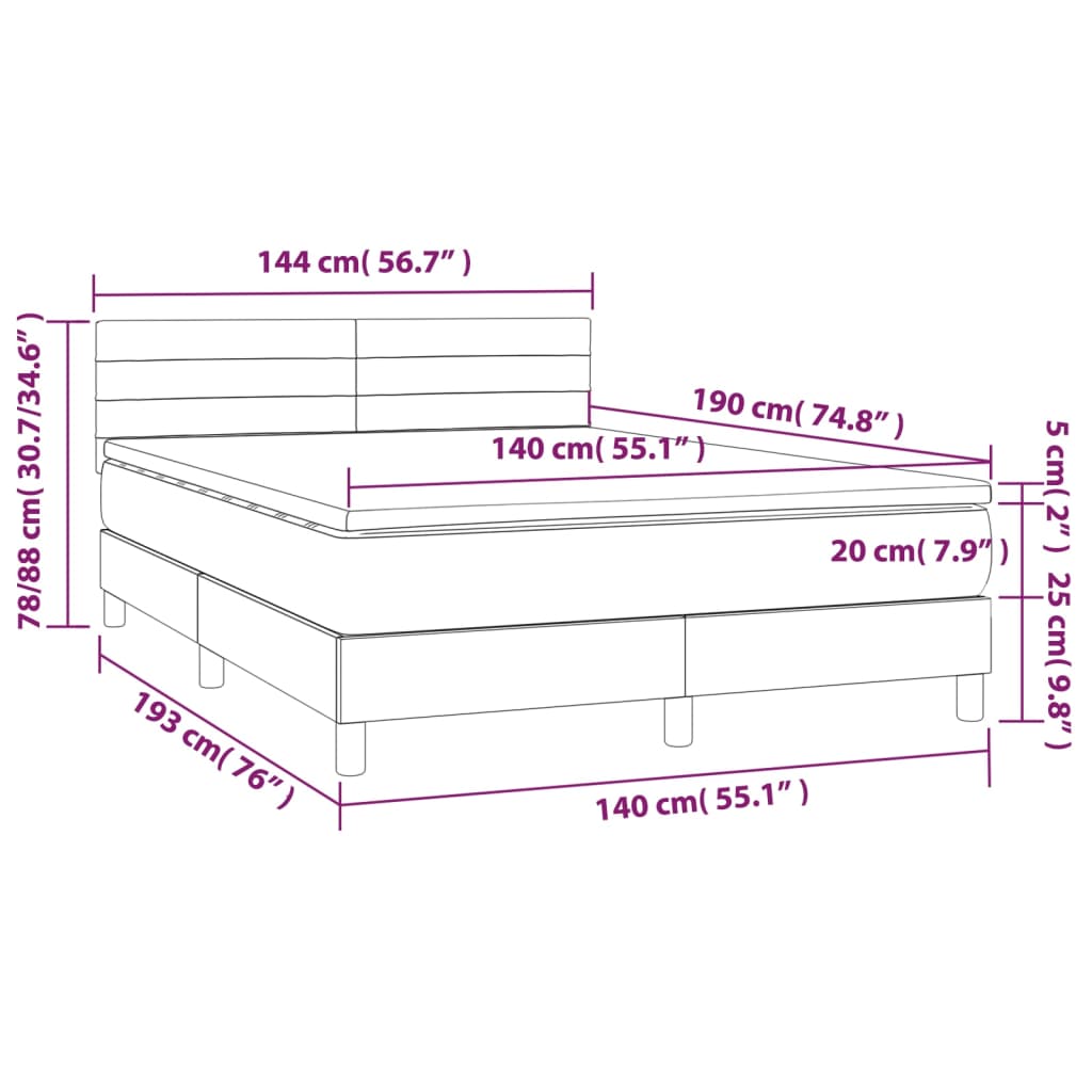 Box spring bed with mattress taupe 140x190 cm fabric
