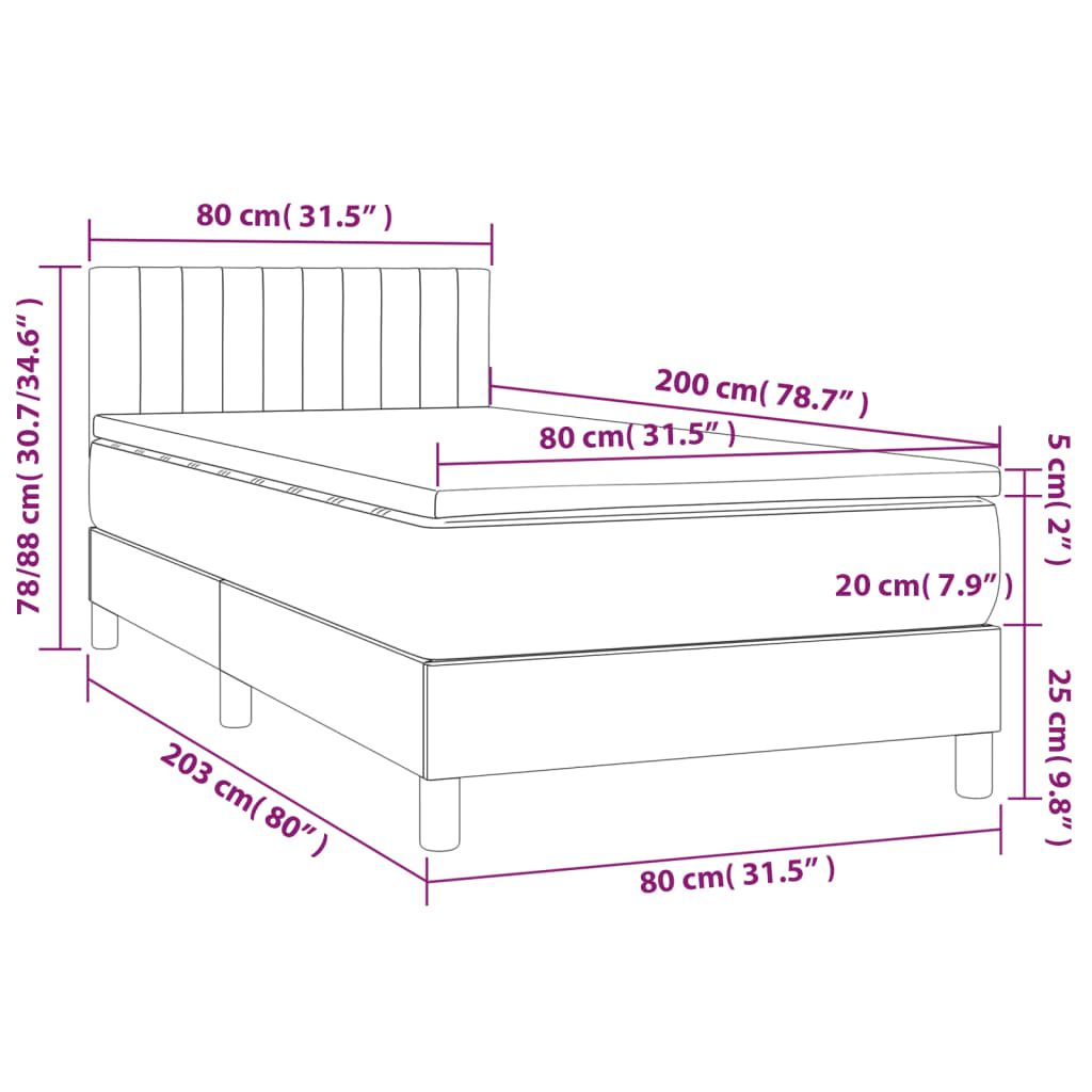 Lit à sommier tapissier avec matelas tissu noir 80x200 cm