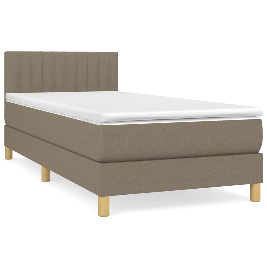 Lit sommier tapissier avec matelas tissu taupe 80x200 cm