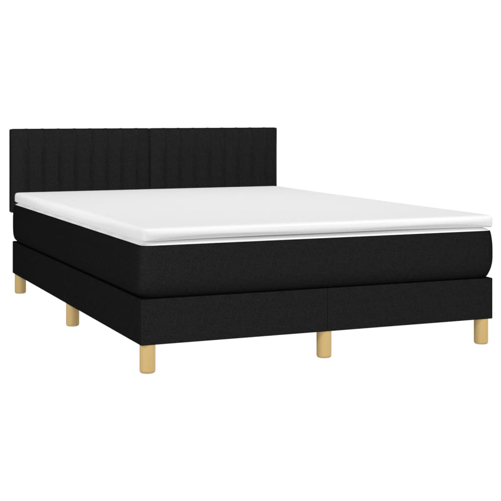 Lit à sommier tapissier avec matelas en tissu noir 140x190 cm