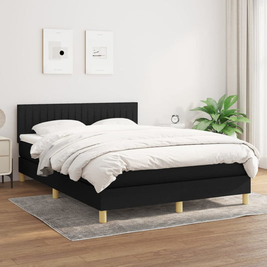 Lit à sommier tapissier avec matelas en tissu noir 140x190 cm