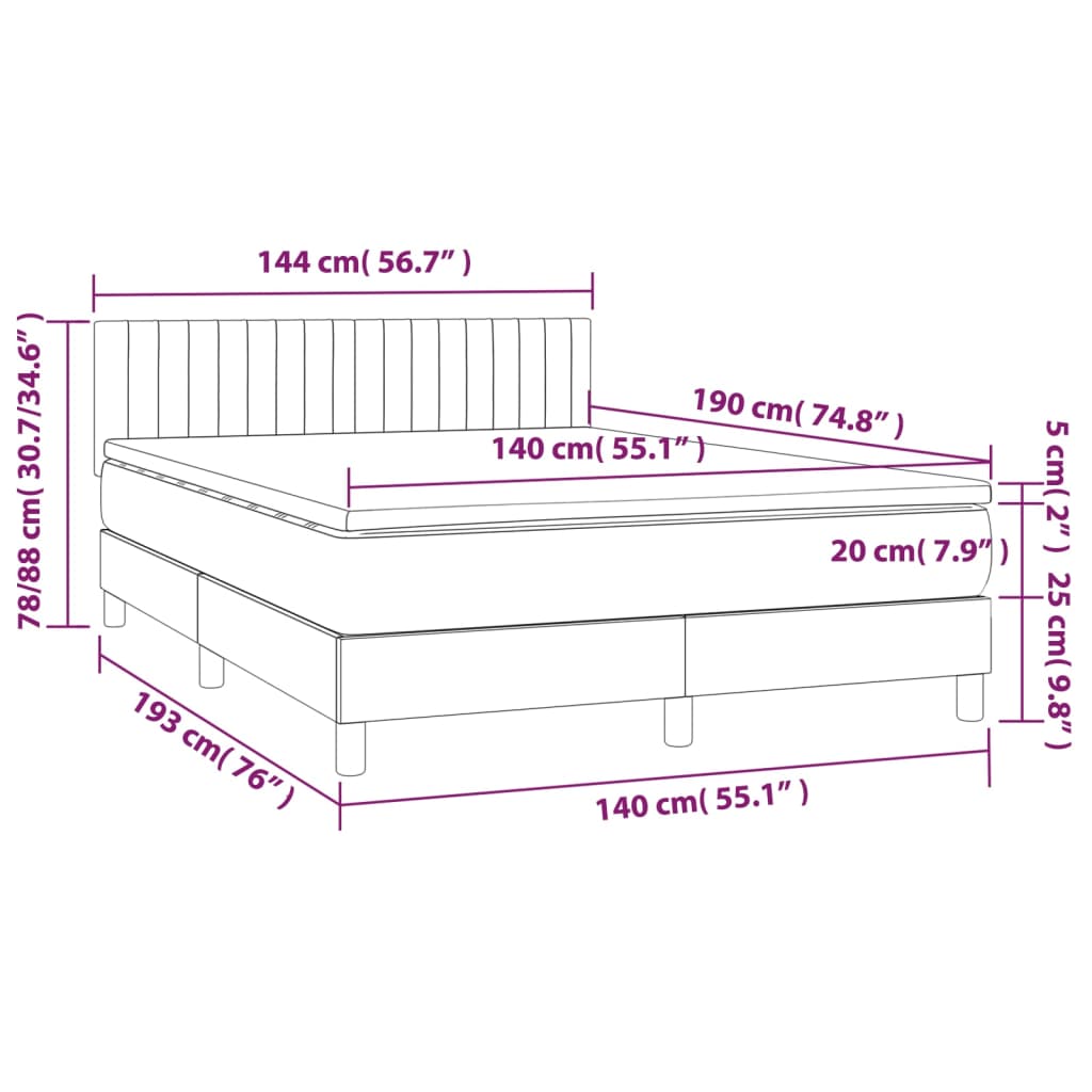Lit à sommier tapissier avec matelas taupe 140x190 cm tissu