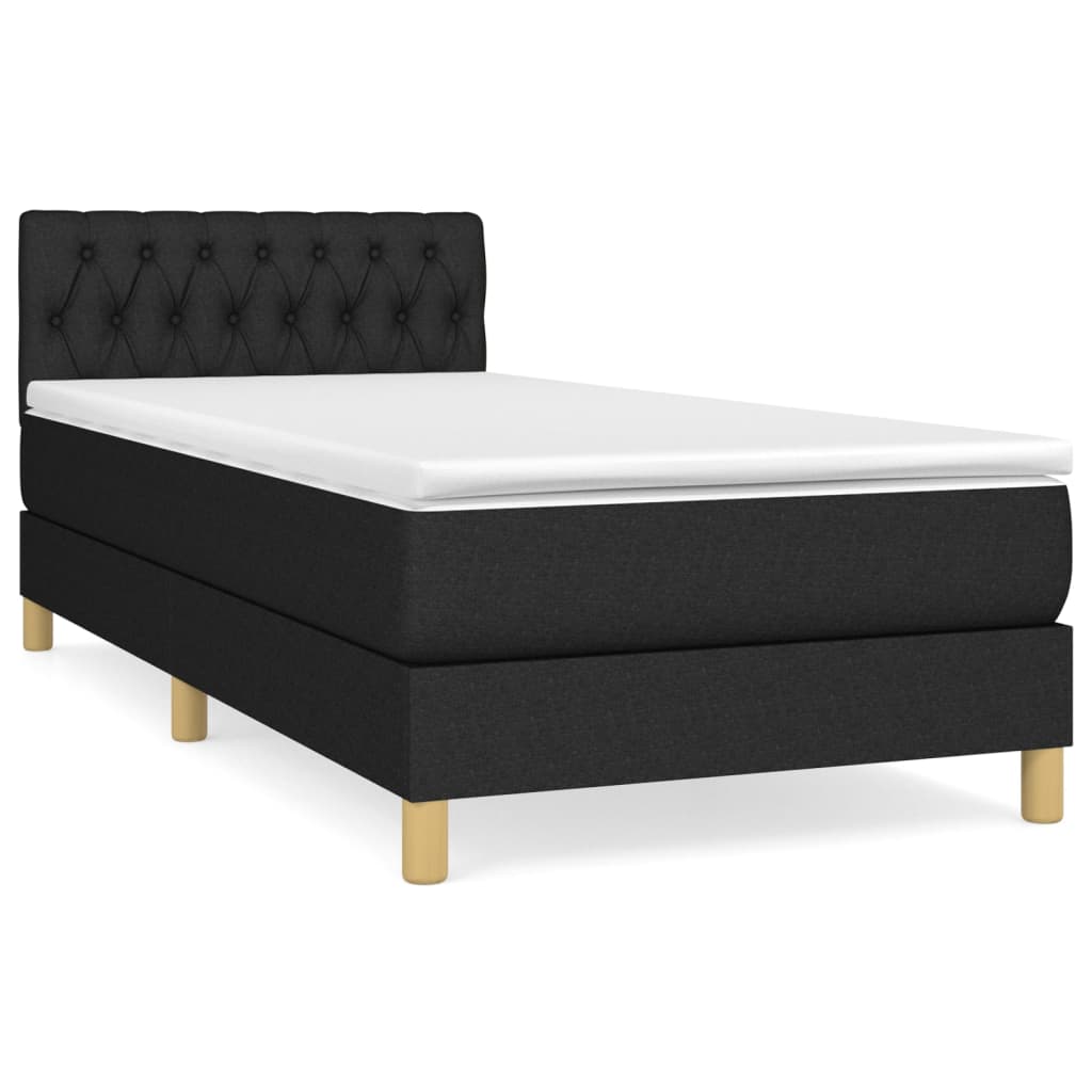 Lit à sommier tapissier avec matelas tissu noir 80x200 cm