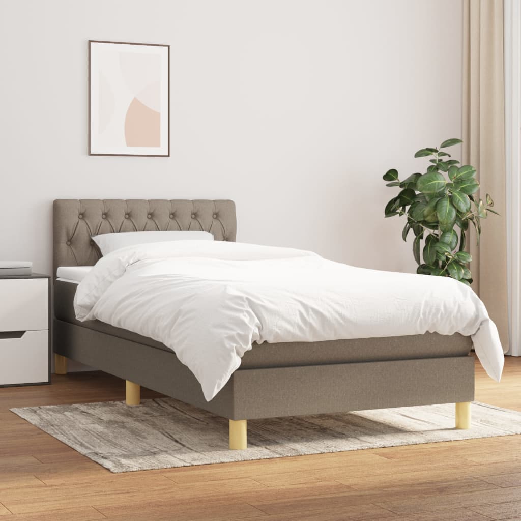 Lit sommier tapissier avec matelas tissu taupe 80x200 cm