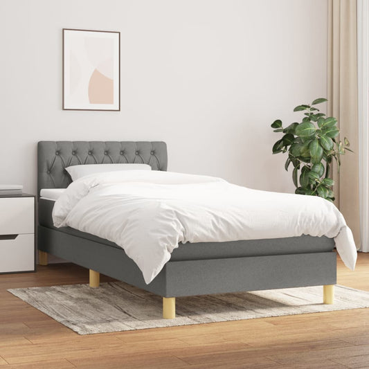 Lit sommier tapissier avec matelas tissu gris foncé 100x200 cm