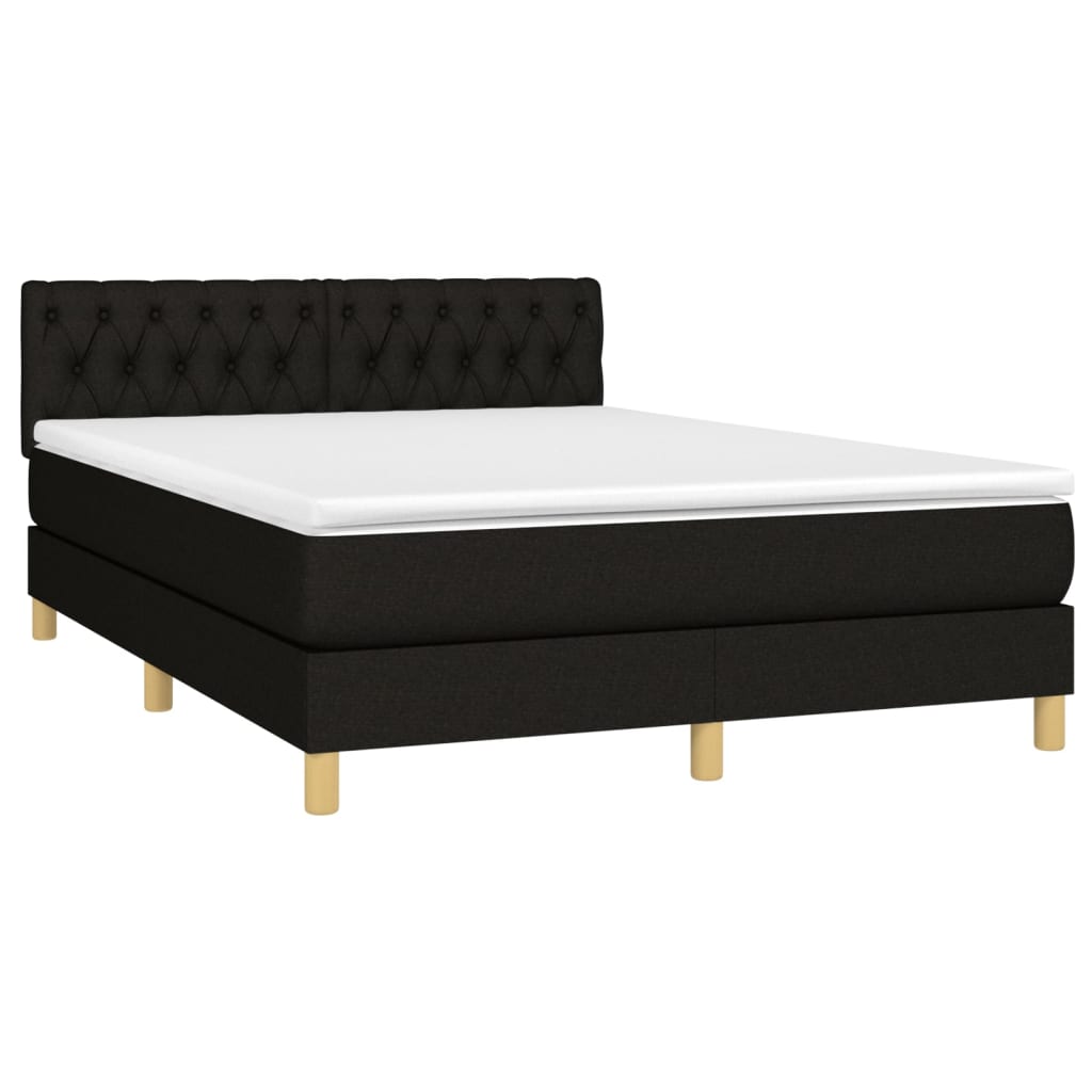 Lit à sommier tapissier avec matelas en tissu noir 140x190 cm