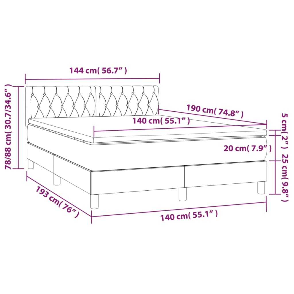 Lit à sommier tapissier avec matelas en tissu noir 140x190 cm