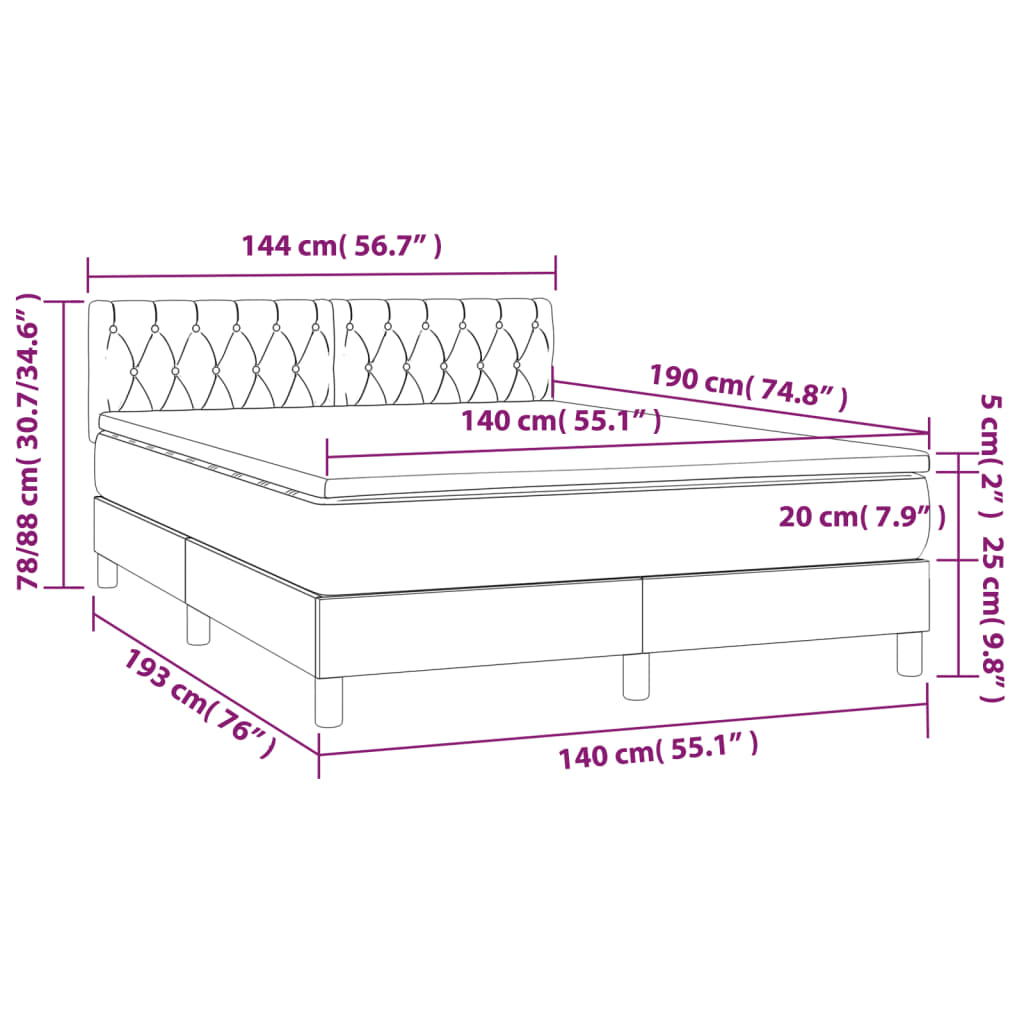Box spring bed with mattress taupe 140x190 cm fabric