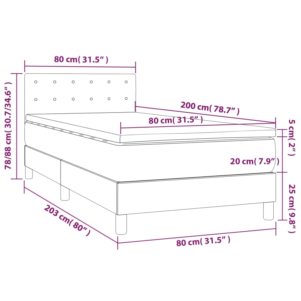 Lit sommier tapissier avec matelas tissu taupe 80x200 cm