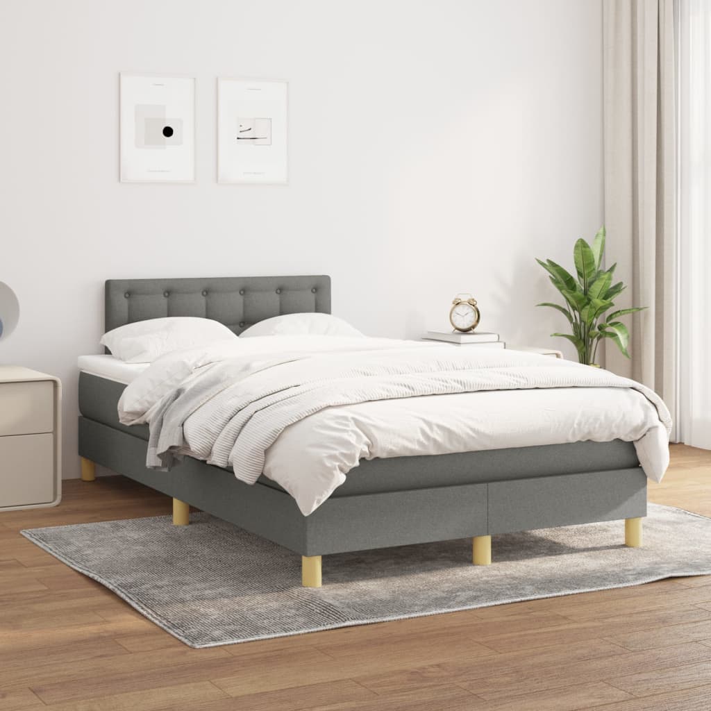 Box spring bed with mattress dark grey 120x200 cm fabric