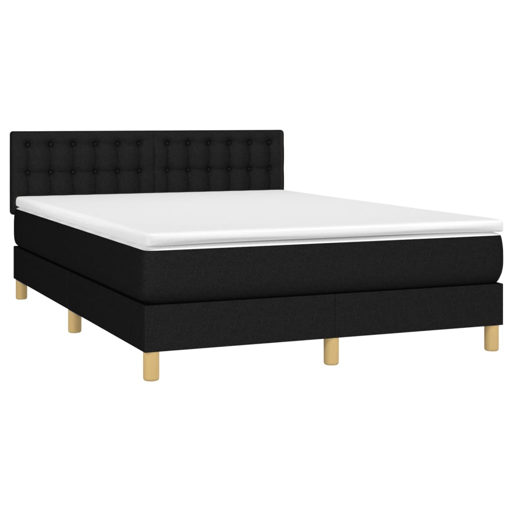 Lit à sommier tapissier avec matelas en tissu noir 140x190 cm