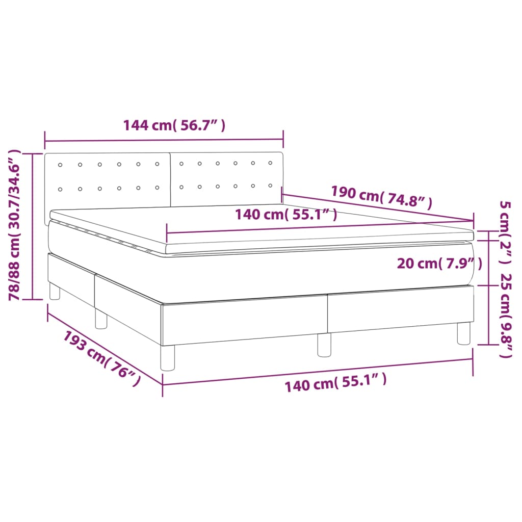 Box spring bed with mattress taupe 140x190 cm fabric
