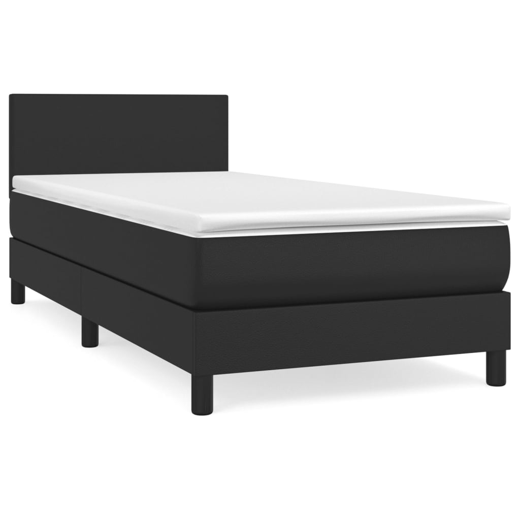 Lit à sommier tapissier avec matelas noir 90x200 cm en similicuir