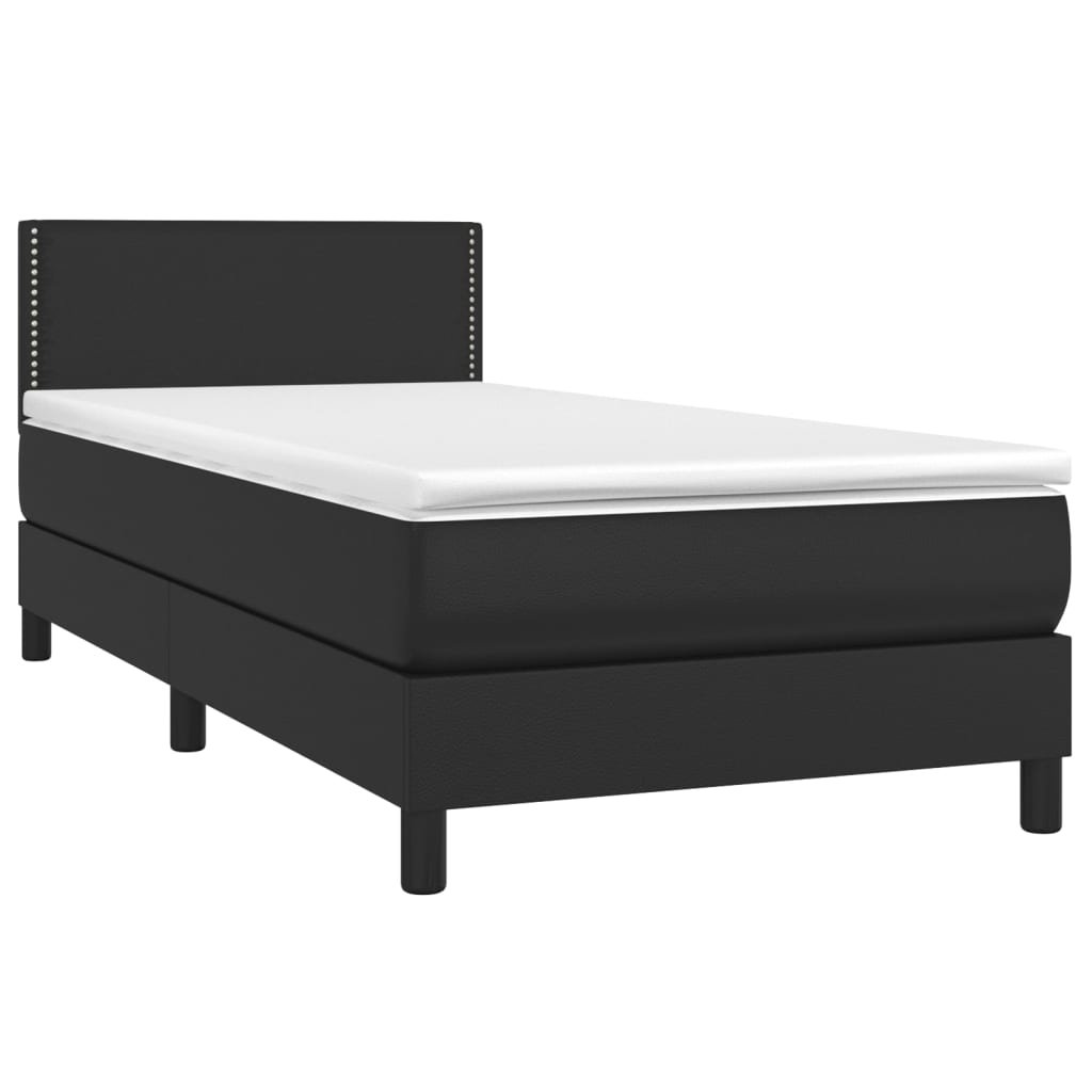 Lit à sommier tapissier avec matelas noir 80x200 cm en cuir artificiel