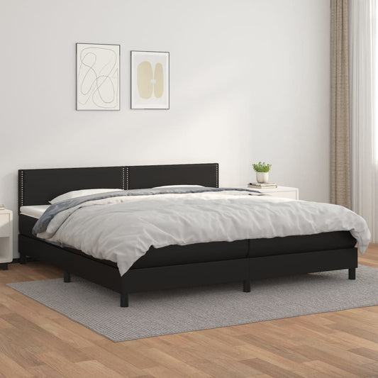 Sommier tapissier avec matelas noir 200x200 cm cuir artificiel