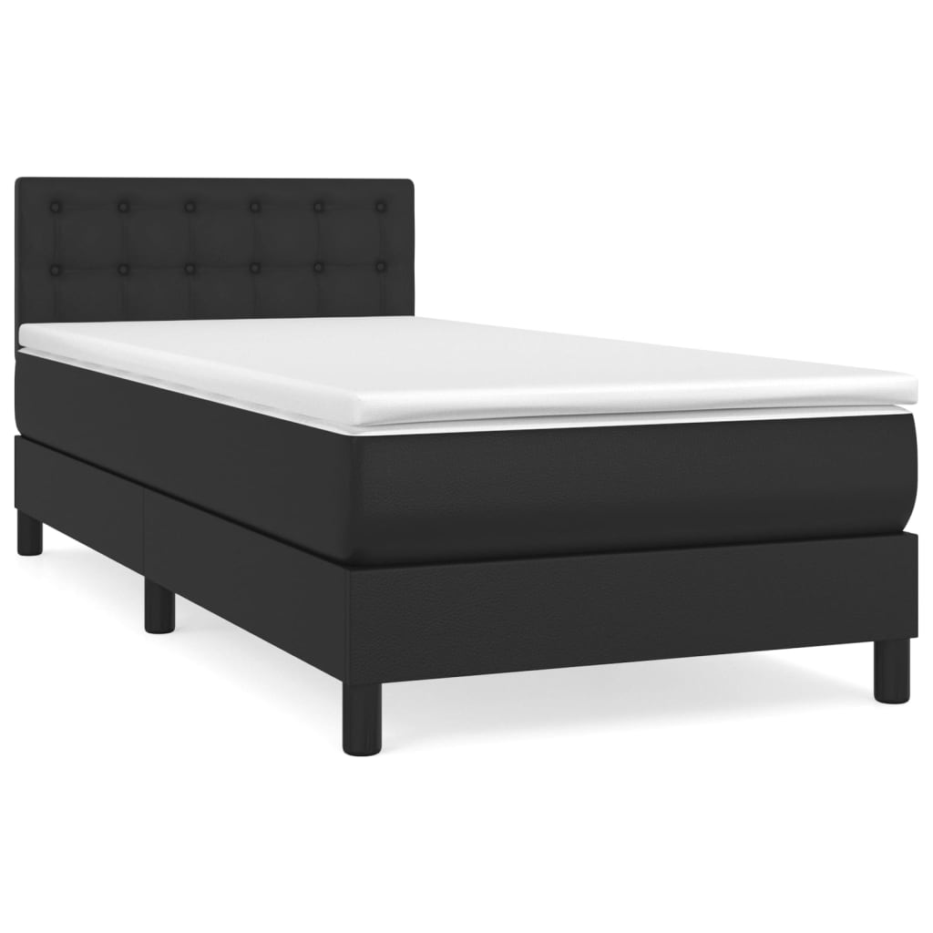 Lit à sommier tapissier avec matelas noir 80x200 cm en cuir artificiel