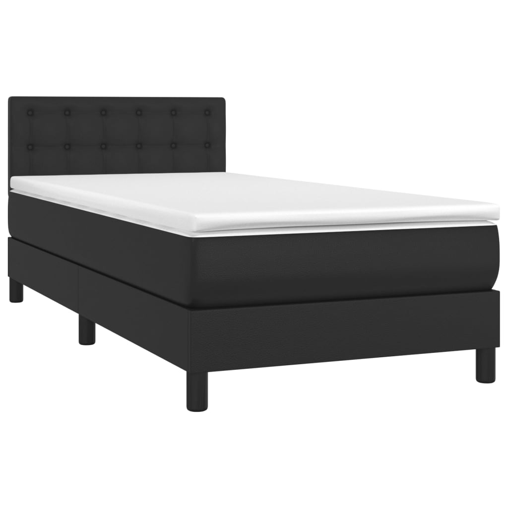 Lit à sommier tapissier avec matelas noir 90x200 cm en similicuir