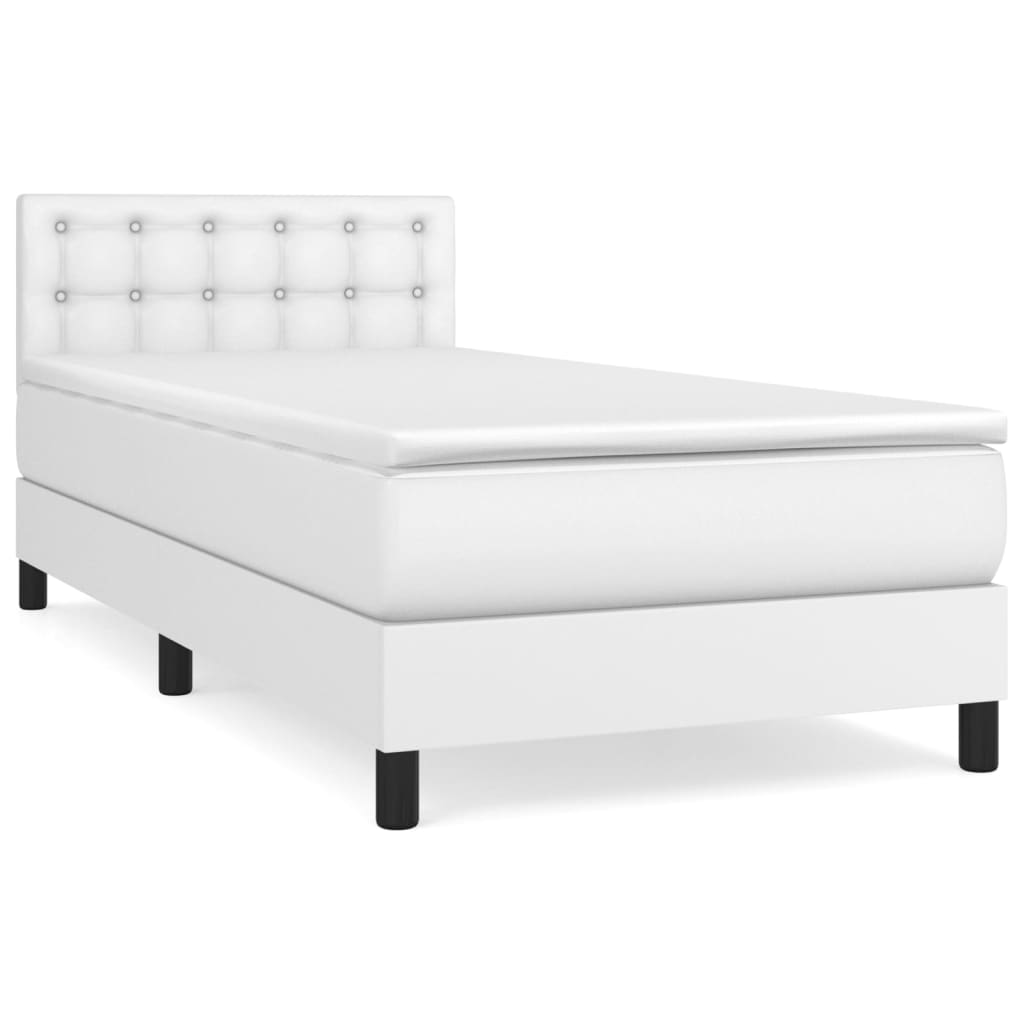 Lit à sommier tapissier avec matelas blanc 90x200 cm en similicuir