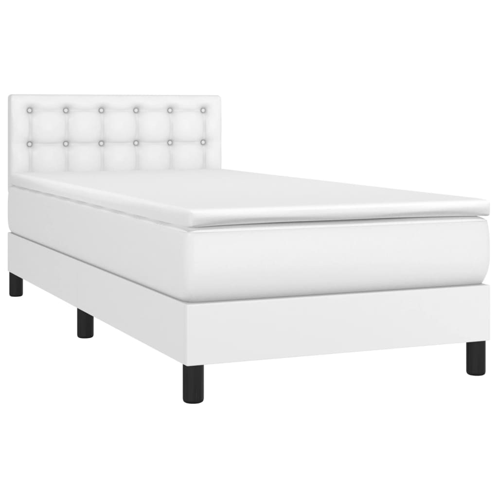 Lit à sommier tapissier avec matelas blanc 90x200 cm en similicuir