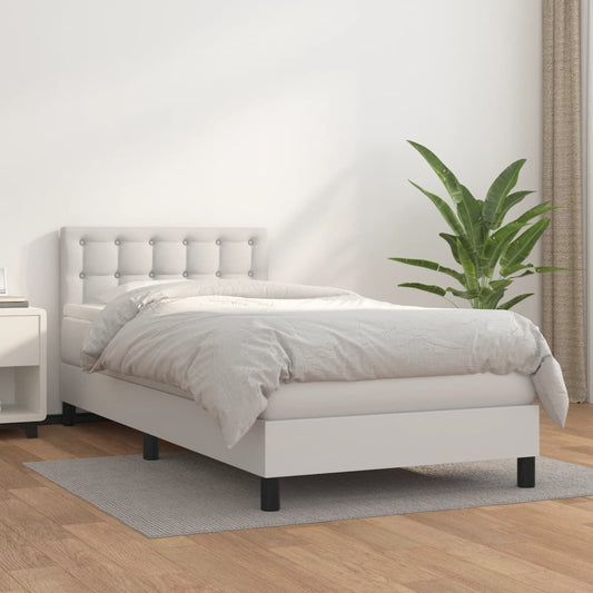 Lit à sommier tapissier avec matelas blanc 90x200 cm en similicuir
