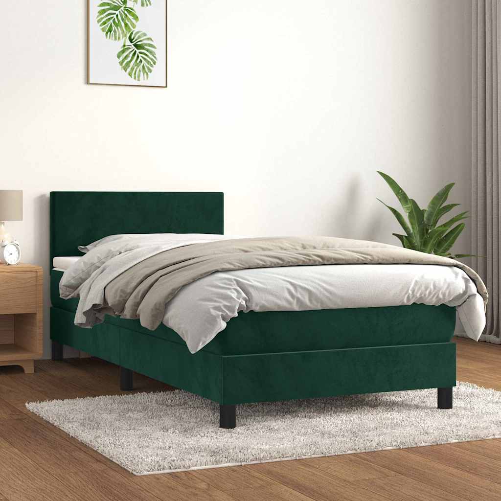 Boxspringbett mit Matratze Dunkelgrün 90x190 cm Samt